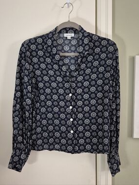 EUC Frank And Oak Navy Patterned Viscose Blouse, S